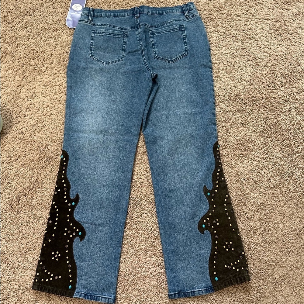 Diane Gilman Western Bootcut Embellished Jeans Size 12P - Picture 2 of 14